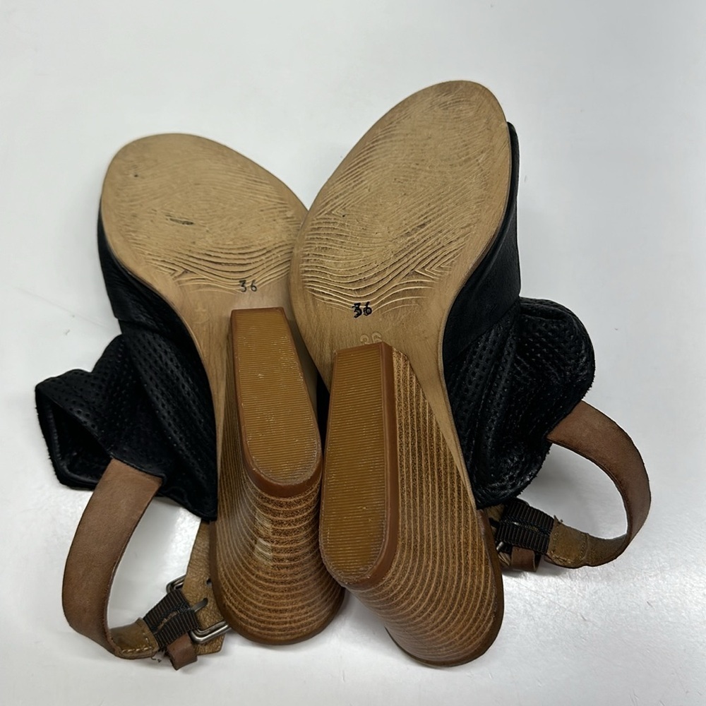 Miz Mooz Kona Wedge Sandal Shoes Open Toe Slingback Leather Black Size EU 36 6 - Picture 9 of 10